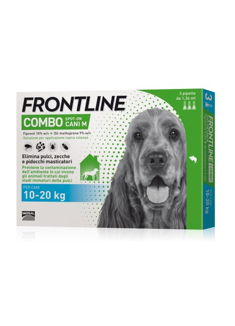FRONTLINE COMBO SPOT-ON CANI M*soluz 3 pipette 1,34 ml 134 mg + 120,6 mg cani da 10 a 20 Kg