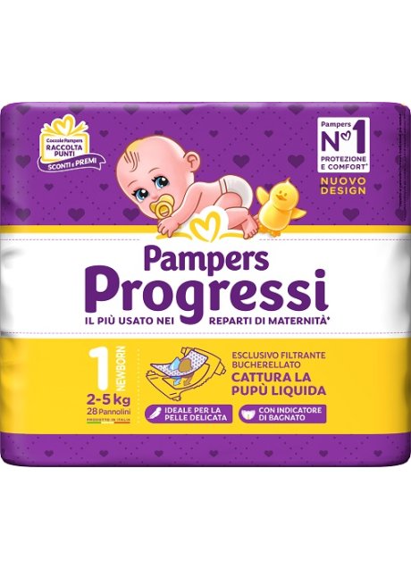 PAMPERS PROGRESSI NEWBORN PANNOLINO 1 2-5KG 28 PEZZI