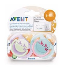 AVENT SUCCHIETTO DECORATO IN SILICONE 6-18 MESI 2 PEZZI
