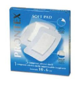 GARZA COMPRESSA PRONTEX SOFT PAD 10X6 CM 6 PEZZI (5 TNT + 1IMPERMEABILE AQUA PAD)
