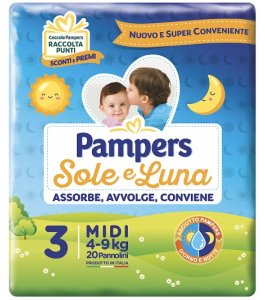 PANNOLINO PER BAMBINO PAMPERS SOLE & LUNA MIDI 20 PEZZI
