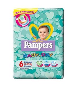 PANNOLINI PER BAMBINI PAMPERS BABY DRY DOWNCOUNT NO FLASH XL15 PEZZI