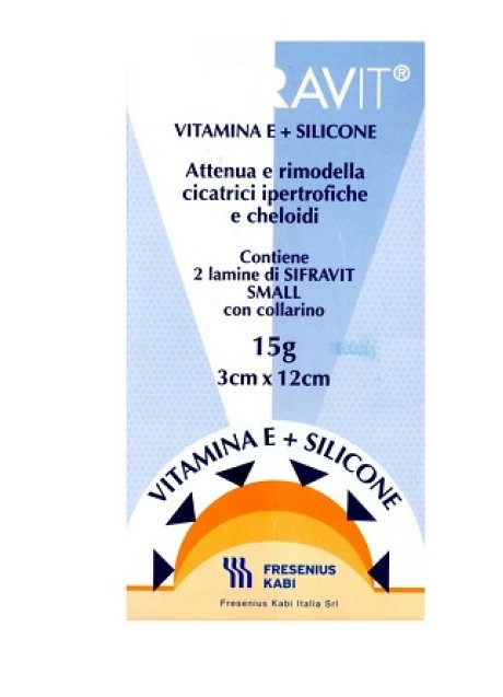 PLACCA IN SILICONE E VITAMINA E SIFRAVIT DIMENSIONI 3X12CM.INDICATA NEL TRATTAMENTO DI CHELOIDI E CICATRICI IPERTROFICHE CONSEGUENTI AD INTERVENTI C HIRURGICI, USTIONI, E FERITE