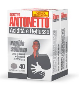 DIGESTIVO ANTONETTO ACIDITA' E REFLUSSO 80 COMPRESSE MASTICABILI 2 ASTUCCI DA 40 COMPRESSE