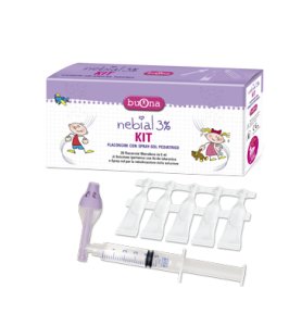 KIT NEBIAL 3% 20 FLACONCINI MONODOSE DA 5 ML + KIT CONTENENTE SPRAY-SOL PEDIATRICO E SIRINGA