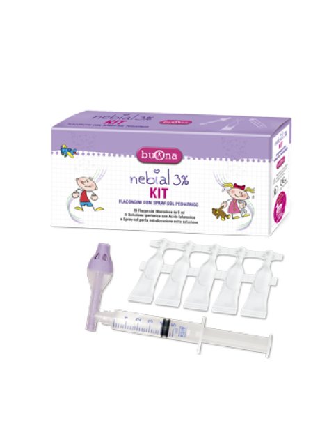 KIT NEBIAL 3% 20 FLACONCINI MONODOSE DA 5 ML + KIT CONTENENTE SPRAY-SOL PEDIATRICO E SIRINGA