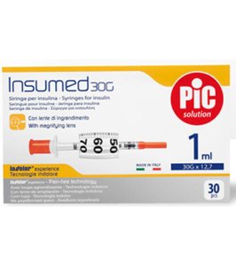 SIRINGA INSULINA PIC INSUMED 1 ML 100 UI AGO GAUGE 30 12,7 MM SENZA SPAZIO MORTO 30 PEZZI