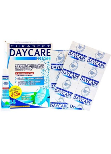 CURASEPT DAYCARE FRESH DETERGENTE PER PROTESI DENTARIA 54 COMPRESSE EFFERVESCENTI + PASTA ADESIVA OMAGGIO