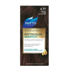 PHYTOCOLOR SENSITIVE 6.77  CASTANO CHIARO NOCCIOLA 1 LOZIONELIQUIDA 60 ML + 1 CREMA 40 ML + 1 BALSAMO 12 ML + FOGLIETTODI ISTRUZIONI + GUANTI LATTICE
