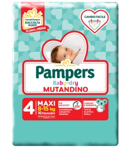 PAMPERS BABY DRY MUTANDINO SM TAGLIA 4 MAXI SMALL PACK 16 PEZZI
