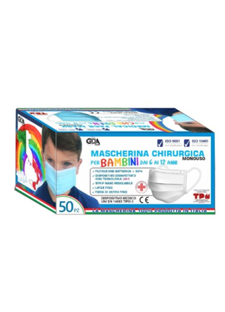 MASCHERINA CHIRURGICA GDA PER BAMBINI 6/12 ANNI TIPO II TNTMONOUSO 1 BUSTA DA 10 PEZZI