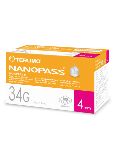AGO PER PENNA DA INSULINA NANOPASS GAUGE 34 LUNGHEZZA 4 MM 100 PEZZI