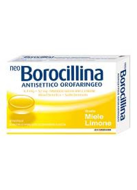 NEOBOROCILLINA ANTISETTICO OROFARINGEO*20 pastiglie 6,4 mg +52 mg miele limone NEOBOROCILLINA ANTISETTICO OROFARINGEO*20 pastiglie 6,4 mg +52 mg miele limone