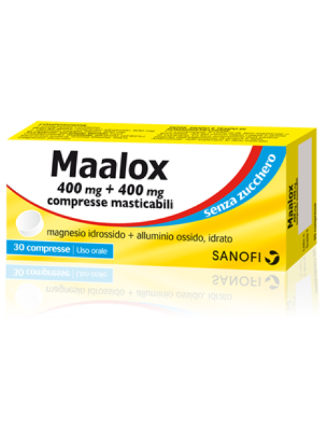 MAALOX*30 cpr mast 400 mg + 400 mg senza zucchero aroma limone MAALOX*30 cpr mast 400 mg + 400 mg senza zucchero aroma limone