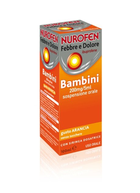 NUROFEN FEBBRE E DOLORE*orale sosp 100 ml 200 mg/5 ml arancia senza zucchero con siringa
