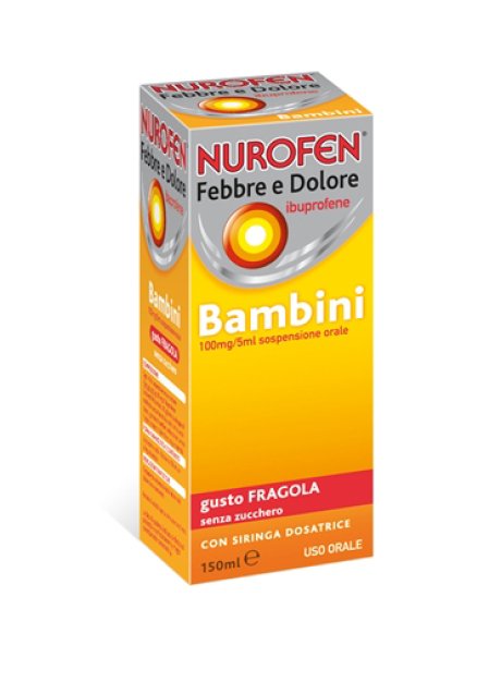 NUROFEN FEBBRE E DOLORE*BB orale sosp 150 ml 100 mg/5 ml fragola senza zucchero con siringa