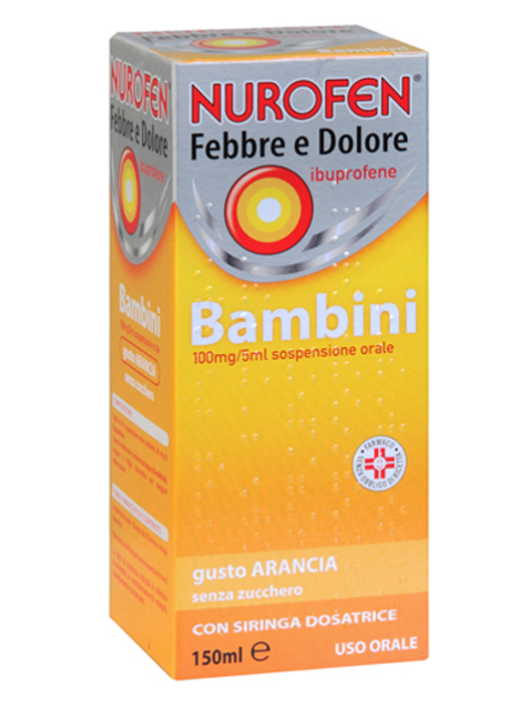 NUROFEN FEBBRE E DOLORE*BB orale sosp 150 ml 100 mg/5 ml arancia senza zucchero con siringa