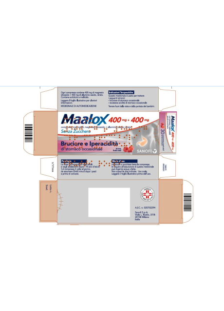 MAALOX*30 cpr mast 400 mg + 400 mg senza zucchero aroma frutti rossi MAALOX*30 cpr mast 400 mg + 400 mg senza zucchero aroma frutti rossi